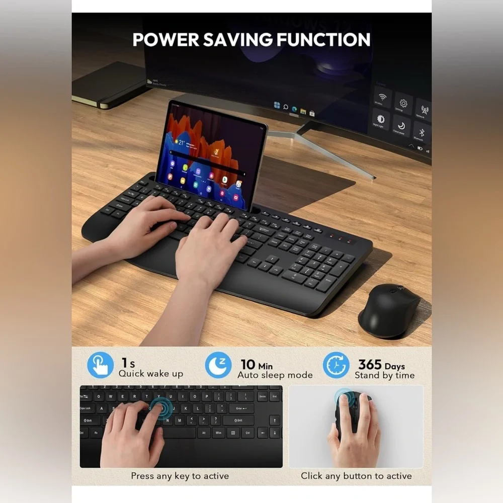 Wireless Keyboard and Mouse Combo with Tablet Stand